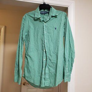 Polo Green/White Gingham Print Button Down (Sz S)